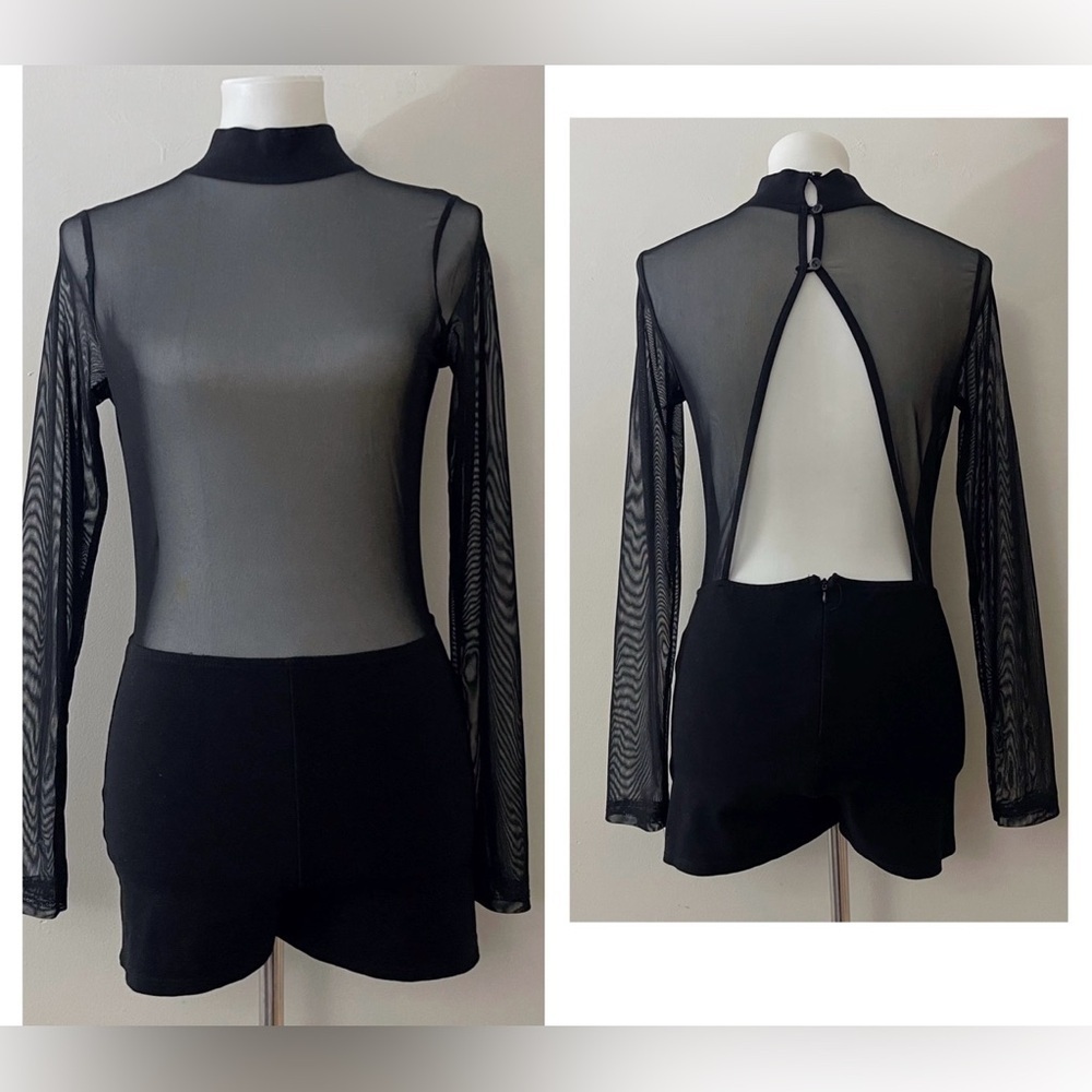 Blanc sheer upper long sleeve romper party festival
